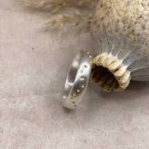 Small steps - silver ring with gold-plated polka dot pattern and diamond - designer jewelry - MADE TO ORDER