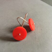 Red Circle – dangling minimalist geometric silver earrings with plexiglass, modern jewelry