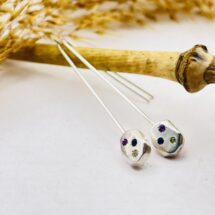 Tricolor Amorphous 3 - geometric drop earrings with white sapphire, blue sapphire, and amethyst - designer jewelry - MADE TO ORDER
