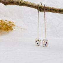 Tricolor Amorphous 2. - geometric dangling silver earrings with white sapphire, blue sapphire and ruby - designer jewelry - MADE TO ORDER