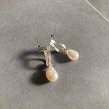 Drop and swinging pearl - silver earrings with white freshwater pearls - designer jewelry