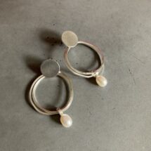 Round, hoop - large, moving silver earstuds with pearls - designer jewelry - MADE TO ORDER