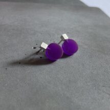 Tiny cube with purple circle – silver stud earrings with plexiglass – designer jewelry