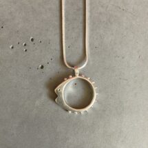 Rocker fish - fish-shaped silver pendant with tiny balls and blue diamond - designer jewelry - MADE TO ORDER