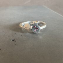 Pomegranate leaves - round silver ring with pomegranate, leaves, ruby gemstones - MADE TO ORDER