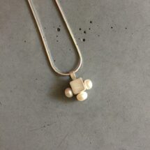 Cube and three pearls - silver cube necklace with freshwater pearls - MADE TO ORDER