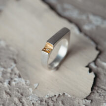 Absence - silver ring with gold-plated section, diamond - designer jewelry - MADE TO ORDER
