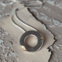 Absence - round silver necklace with gold-plated section and diamond - designer jewelry - MADE TO ORDER