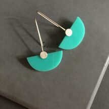 Turquoise Fan – silver dangle earrings with plexiglass – designer jewelry