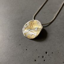 GOLDBERG - round-shaped wavy silver necklace with blue dye pattern, gold plating - designer jewelry - MADE TO ORDER