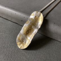 GOLDBERG - oval-shaped wavy silver necklace with blue dye pattern, gold plating - designer jewelry - MADE TO ORDER