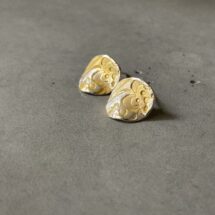 GOLDBERG - wavy round silver stud earrings with blue dye pattern, gold plating - designer jewelry - MADE TO ORDER