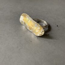 GOLDBERG - large oval wavy silver ring with blue dye pattern, gold plating - MADE TO ORDER