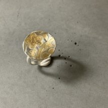 GOLDBERG - medium round wavy silver ring with blue dye pattern, gold plating - MADE TO ORDER