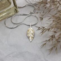 Leaf with gold veins - silver necklace in the shape of a leaf with gold-plated veins - designer jewelry - MADE TO ORDER