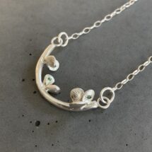 Spring Branch – silver necklace with leaves, green tsavorite and pink sapphire stones – designer jewelry – MADE TO ORDER