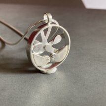 Nest - silver necklace with tree branches, birds and two diamonds - designer jewelry - MADE TO ORDER