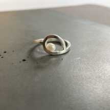 Loop - silver ring with drop-shaped loop and pearl - MADE TO ORDER