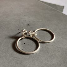 Rustic trinket with ring - silver earring with rustic surface - designer jewelry