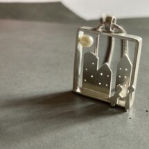 Midnight walk in the city - silver necklace with tiny people, city and freshwater pearls - designer jewelry - MADE TO ORDER
