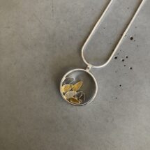 Autumn leaves - round silver pendant with gold-plated leaves - designer jewelry - MADE TO ORDER