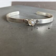 Small Flower - adjustable silver bracelet with flowers, leaves and white freshwater pearls - designer jewelry, MADE TO ORDER