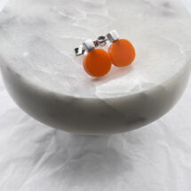 Tiny cube with orange circle – silver stud earrings with plexiglass – designer jewelry