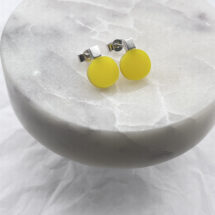 Tiny cube with yellow circle – silver stud earrings with plexiglass – designer jewelry