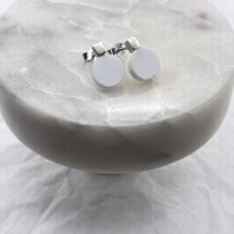 Tiny cube with white circle – silver stud earrings with plexiglass – designer jewelry