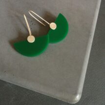 Green Fan – silver dangle earrings with plexiglass – designer jewelry
