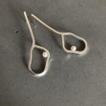 Cloud - abstract, cloud-shaped long stud earrings with freshwater pearls - designer jewelry - MADE TO ORDER