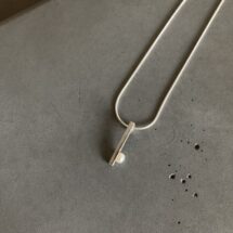 Strip and pearl - tiny silver minimalist necklace with white freshwater pearls - designer jewelry