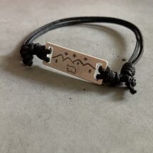 Silver bracelet with bear - jewelry for men, leather and silver rectangle - for scar lovers - MADE TO ORDER