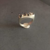 Roof garden - silver ring with tiny succulent plants and a tiny diamond, designer jewelry - MADE TO ORDER