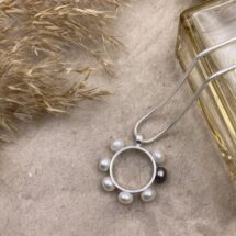 Black sheep - round silver pendant with freshwater pearls - designer jewelry - MADE TO ORDER