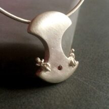 Apple seed with couple - silver necklace with Adam, Eve and apple - designer jewelry - MADE TO ORDER