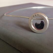 Black Moon - silver necklace with sparkling black moon and black diamonds - designer jewelry, MADE TO ORDER