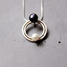 Connection / Embrace - Silver necklace with black and white pearls - MADE TO ORDER