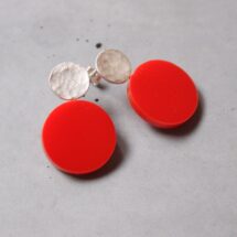Red Geometric – silver stud earrings with plexiglass – modern jewelry