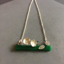My Garden – sterling silver necklace with flowers, leaf and green plexi glass – designer jewelry – MADE TO ORDER