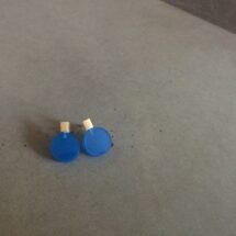 Tiny cube with blue circle – silver stud earrings with plexiglass – designer jewelry