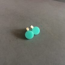 Tiny cube with turquoise circle – silver stud earrings with plexiglass – designer jewelry