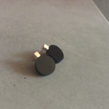 Tiny cube with black circle – silver stud earrings with plexiglass – designer jewelry
