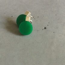 Tiny cube with green circle – silver stud earrings with plexiglass – designer jewelry