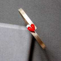 Red heart - adjustable silver bracelet with two small red half-hearts - MADE TO ORDER
