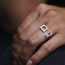 Cube, Brick and Pearl – open silver ring with cube, rectangle and pearl – INDUSTREAL Collection – MADE TO ORDER