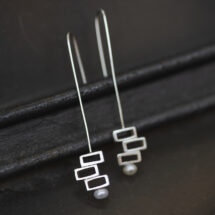 Three bricks – geometric silver dangle earrings with pearl – INDUSTREAL Collection – designer jewelry – MADE TO ORDER
