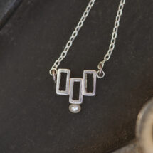 Three bricks – geometric silver necklace with pearl – INDUSTREAL Collection – designer jewelry – MADE TO ORDER