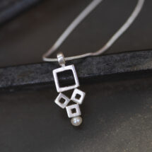 Complex cubes – long geometric silver necklace with pearl – INDUSTREAL Collection – designer jewelry – MADE TO ORDER