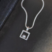 Pearl in the cube – long geometric silver necklace with pearl – INDUSTREAL Collection – designer jewelry – MADE TO ORDER